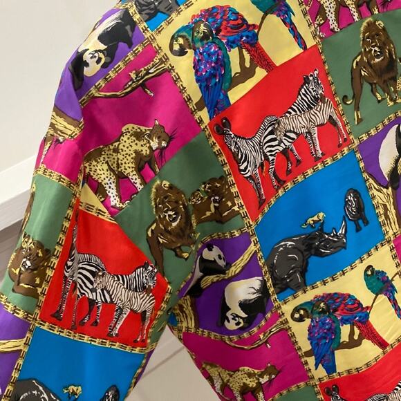 Vintage Womens Top Silk Medium Animal Lover Womens Button down 90s Shirt Medium - Picture 7 of 17